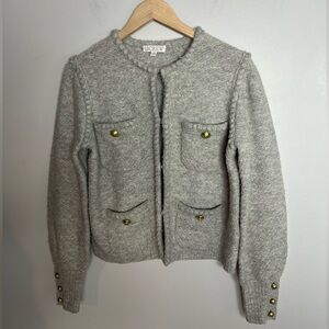 J Crew Odette Sweater Lady Jacket Gray Pocket Wool Blend Quiet Luxury Size XS Wm